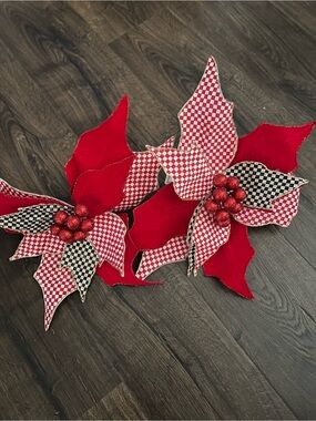 2 Mackenzie-Childs Jumbo Poinsettia Clips